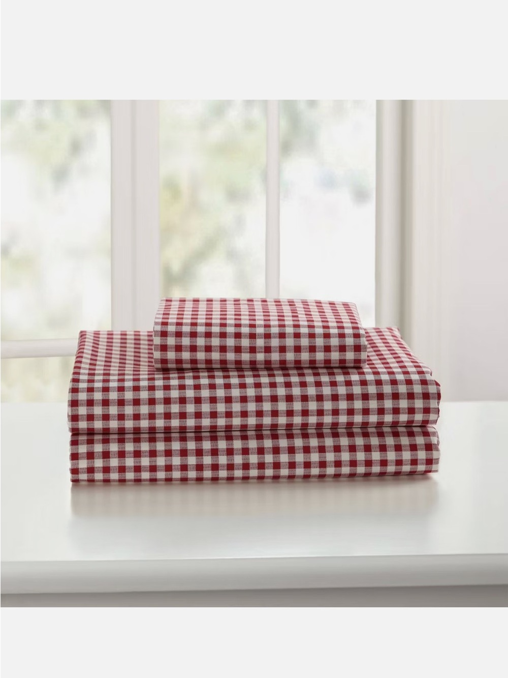 NWT Laurel & Mayfair Red Gingham QUEEN 4pc Sheet Set